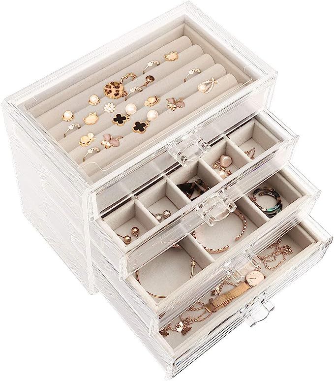 Ditucu Clear Acrylic Jewelry Box with 4 Drawers Removable Divided Jewelry Organizer For Earring N... | Amazon (US)
