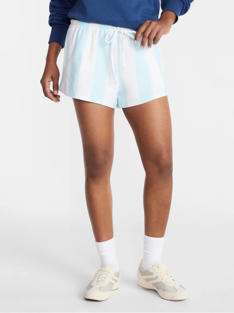 No Boundaries Striped French Terry Baja Shorts, Women's and Women's Plus | Walmart (US)