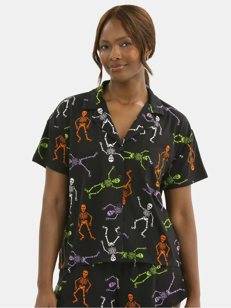 Halloween Women’s Printed Notched Top and Shorts Pajama Set from Way to Celebrate, 2-Piece, Siz... | Walmart (US)