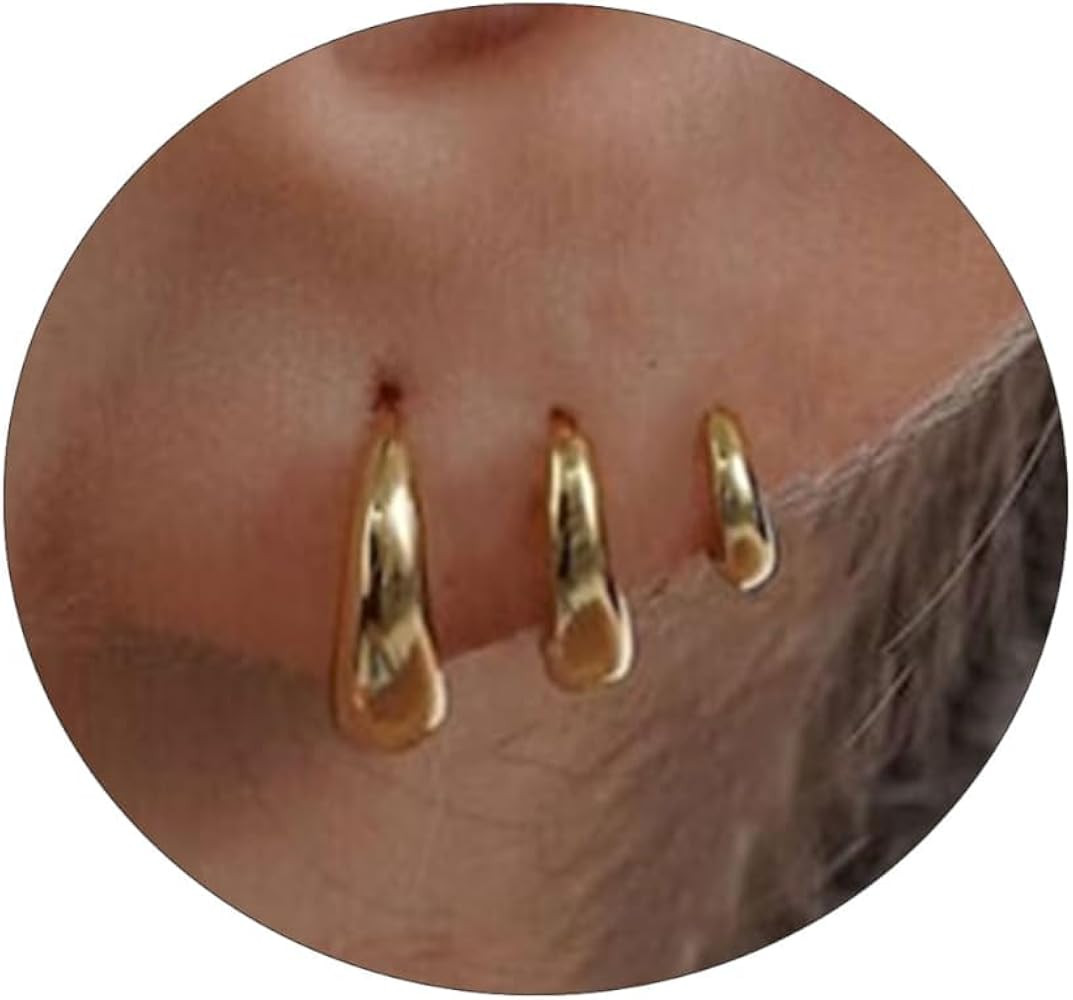 BERISO Gold Hoop Earrings Set for Women,14K Gold Plated Huggie Hoop Earrings Cubic Zirconia Small... | Amazon (US)