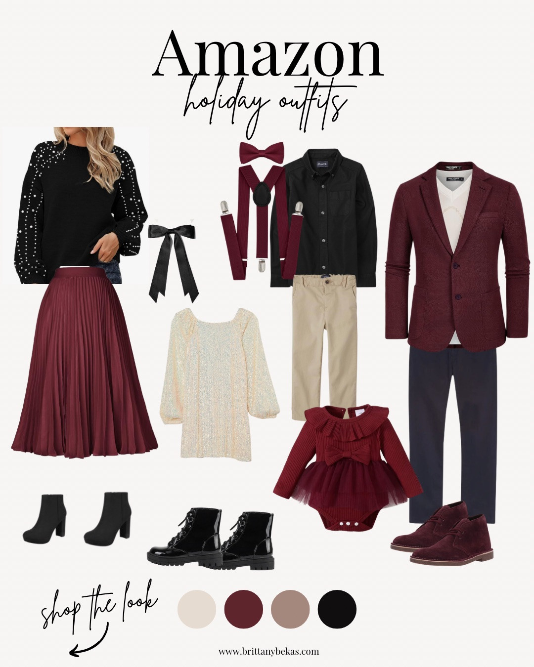 On trend holiday photo outfits with a burgundy, cream and black. Holiday picture outfits. Christmas  | Amazon (US)