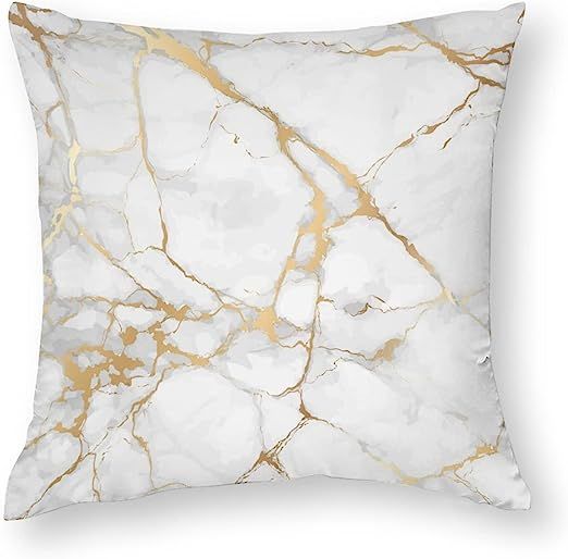 TESIQIMT Throw Pillow Cover,Abstract White and Gold Marble,Durable Decorative Pillowcase,Modern H... | Amazon (US)