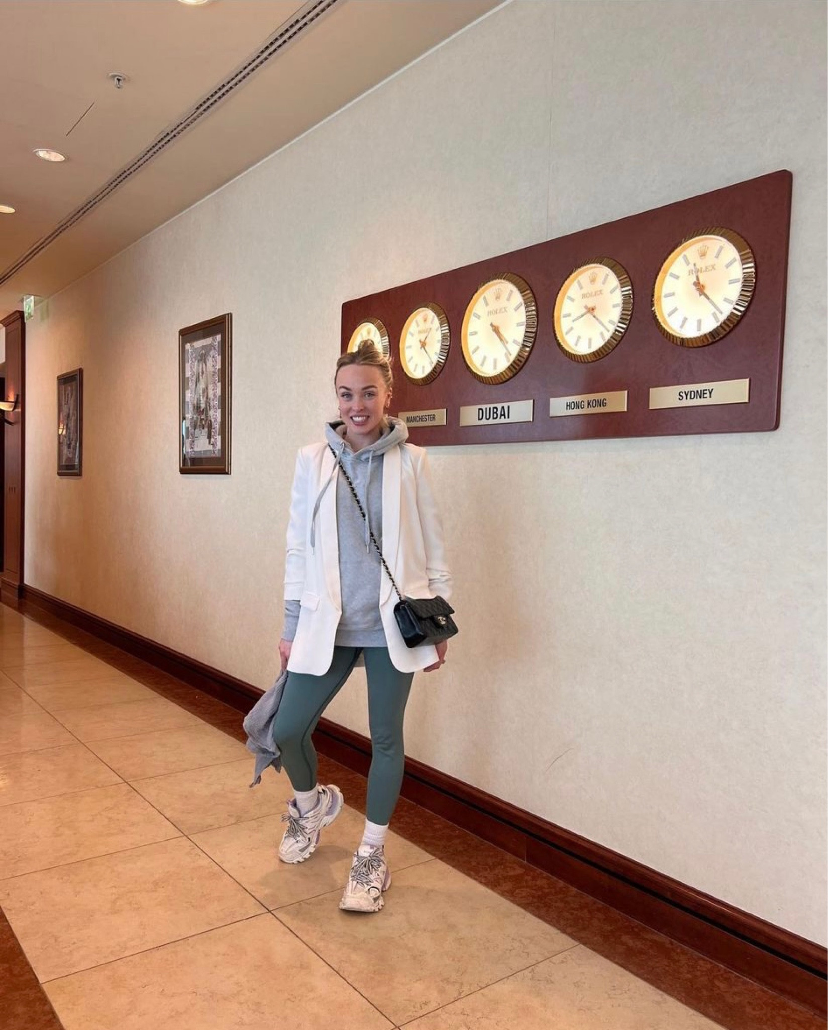 Airport outfit, casual style, white blazer, Chanel handbag, Balenciaga trainers 

Leggings are available at Transpire.clo 

#LTKeurope #LTKstyletip #LTKSeasonal