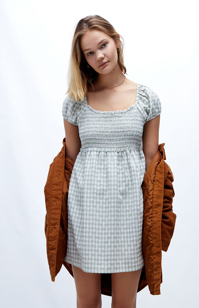 LA Hearts Smocked Lace-Up Babydoll Mini Dress | PacSun