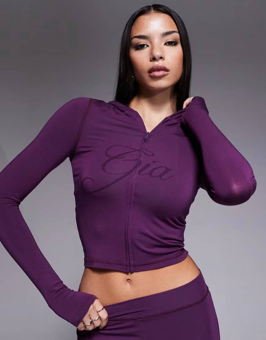 I.AM.GIA Blare logo contrast stitch zip through hoodie in plum - part of a set-Purple | ASOS (Global)