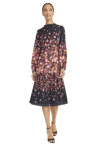 Maggy London Women's Dresses Women's Long Sleeve Mock Neck Midi Dress with Ruffle Details - Floral A Line Dresses for Women, Black/Rust, 10 | Amazon (US)