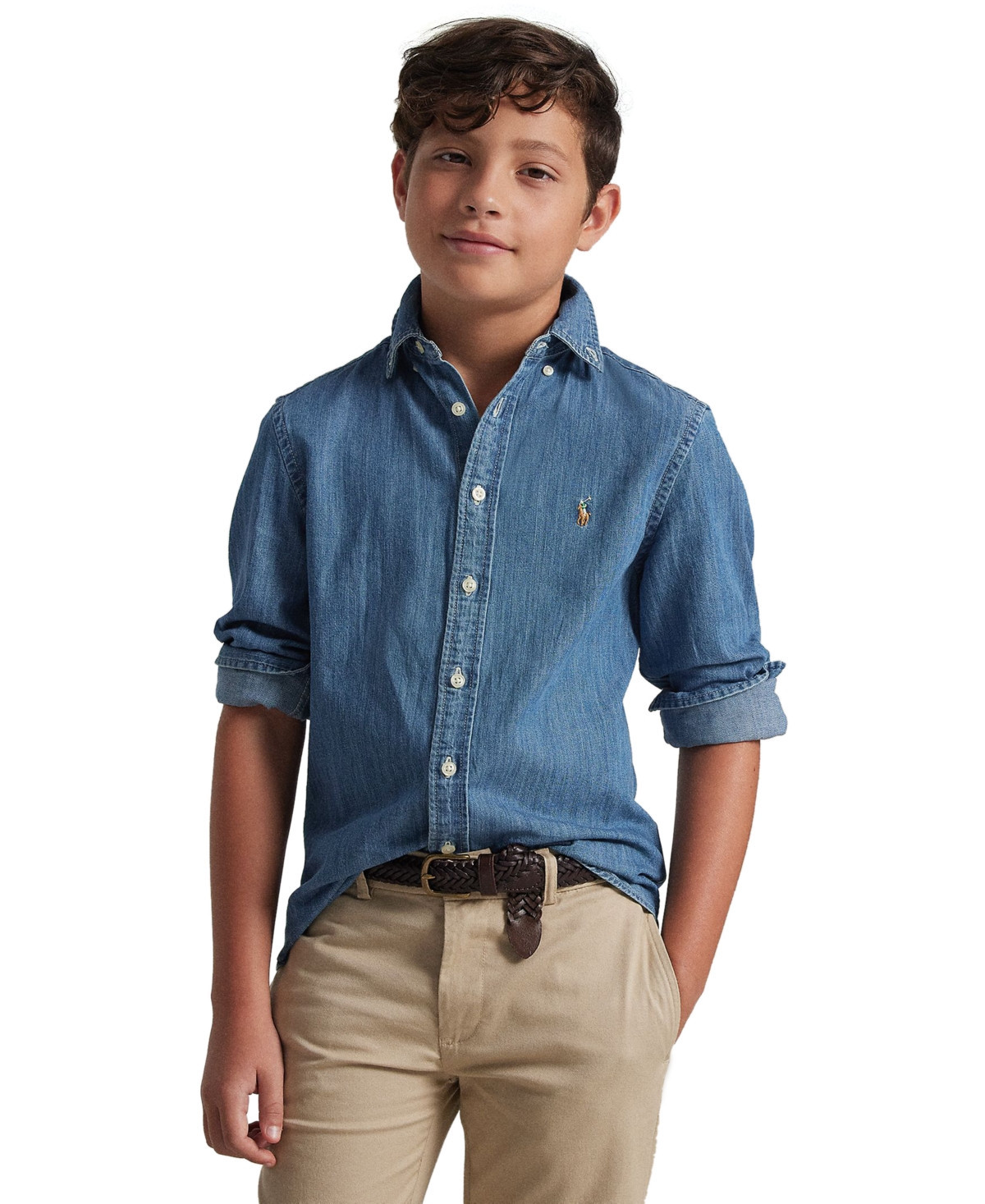 Polo Ralph Lauren Big Boys Cotton Chambray Sport Shirt - Dark Blue | Macy's