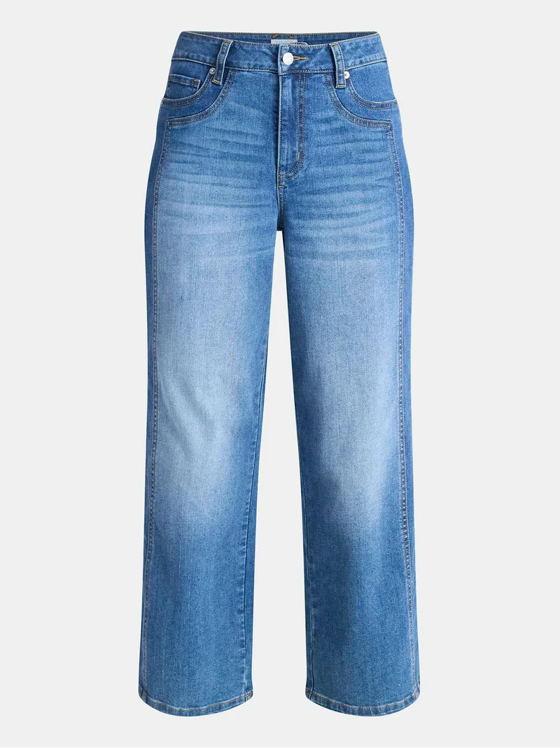 Time and Tru Women's High Rise Wide Leg Cropped Jeans with Side Seam Details, 27" Inseam, Sizes 0... | Walmart (US)