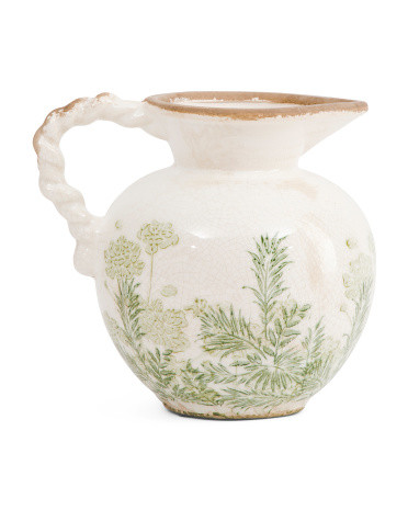4.25x7.5 Botanical Twisted Handle Ceramic Pitcher Vase | TJ Maxx
