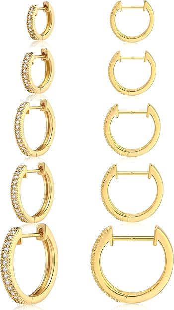 1/3/5 Pairs Small Gold Hoop Earrings for Women,Minimalist Gold Filled cz Huggie Hoop Earrings,S92... | Amazon (US)
