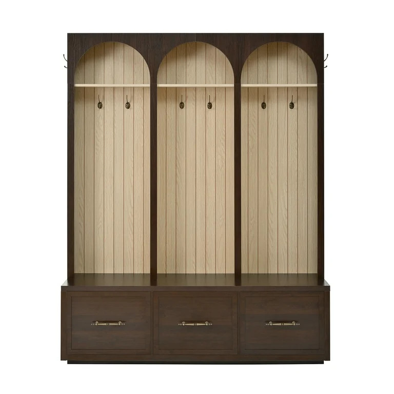 Euroco Farmhouse Wooden Style Hall Tree with Arched Design, Elegant 59" Wide Entryway Bench with ... | Walmart (US)