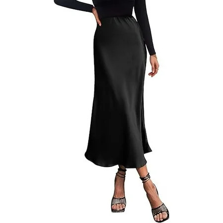 PRETTYGARDEN Women s Summer Midi Satin Skirt Dressy Casual High Waisted A Line Flowy Ruffle Elegant Party Skirts | Walmart (US)