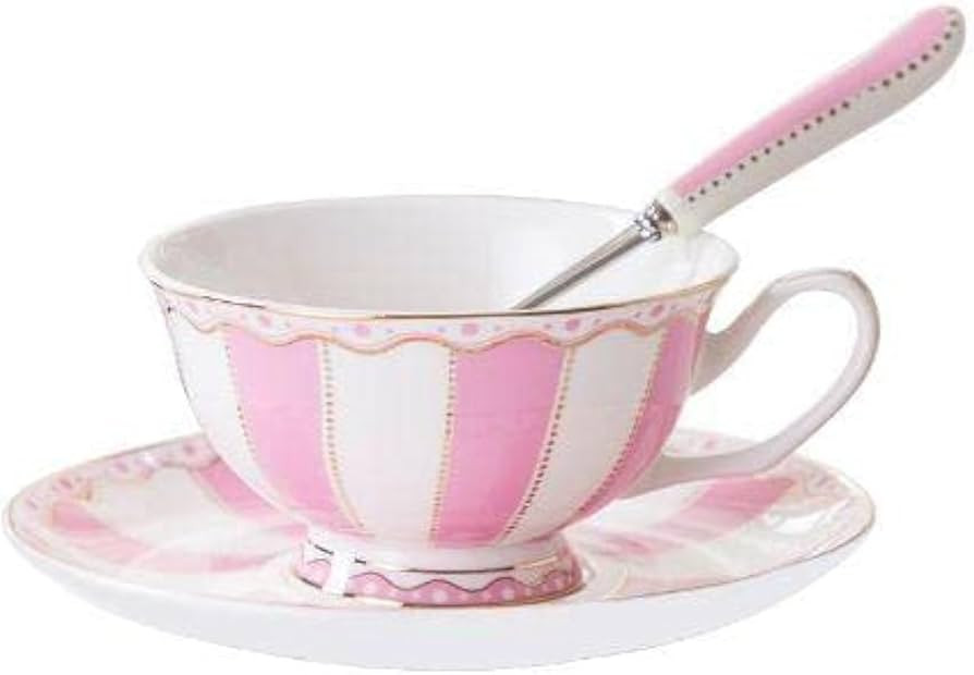 Bone China Pink Tea Cup with Saucer Spoon 3 Piece Set（7oz） Cappuccino Cups, Coffee Cups, Tea ... | Amazon (US)