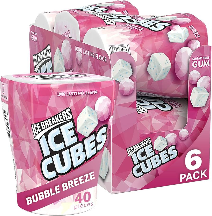 ICE BREAKERS Ice Cubes Bubble Breeze Sugar Free Chewing Gum Bottles, 3.24 oz (6 Count, 40 Pieces) | Amazon (US)