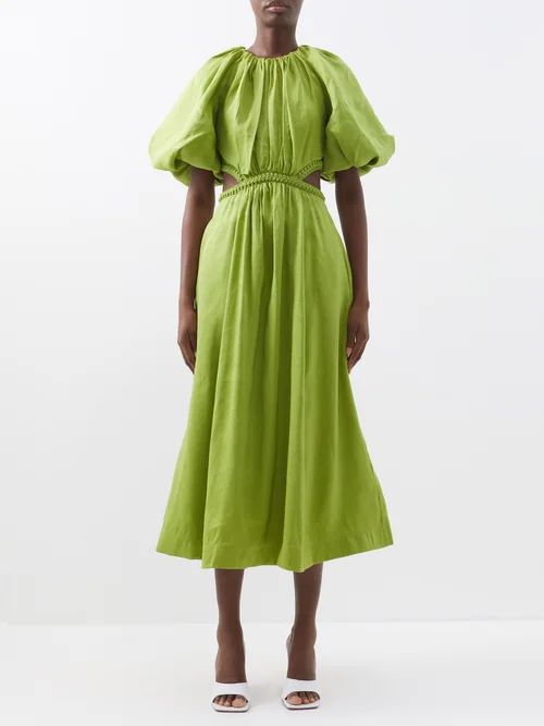 Aje - Capucine Cutout Linen-blend Dress - Womens - Green | Matches (US)