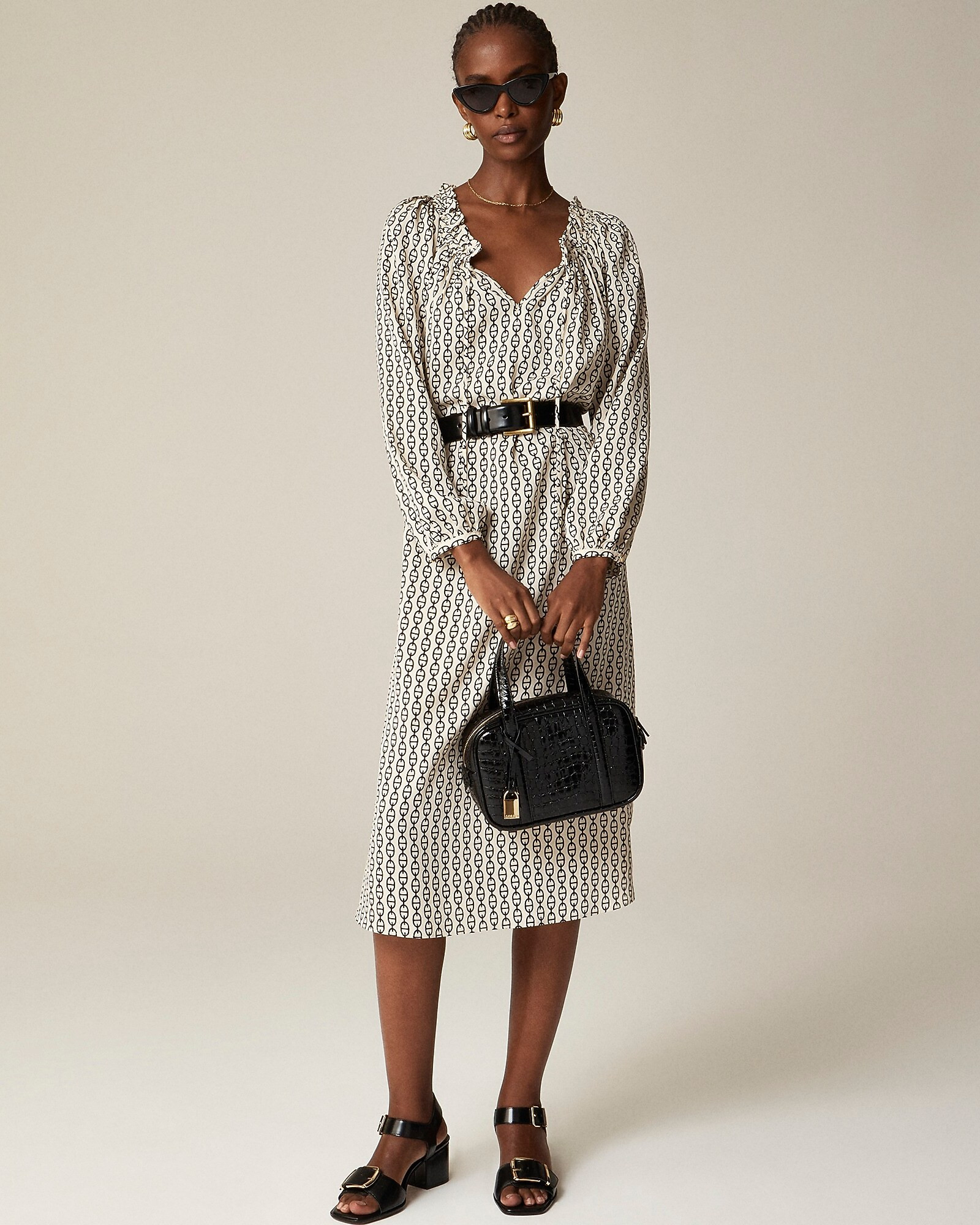 Ruffleneck midi dress in vintage links print | J. Crew US