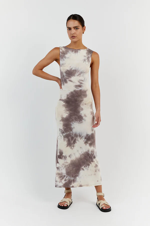 COCO MAUVE TIE DYE SLEEVELESS MIDI DRESS | DISSH