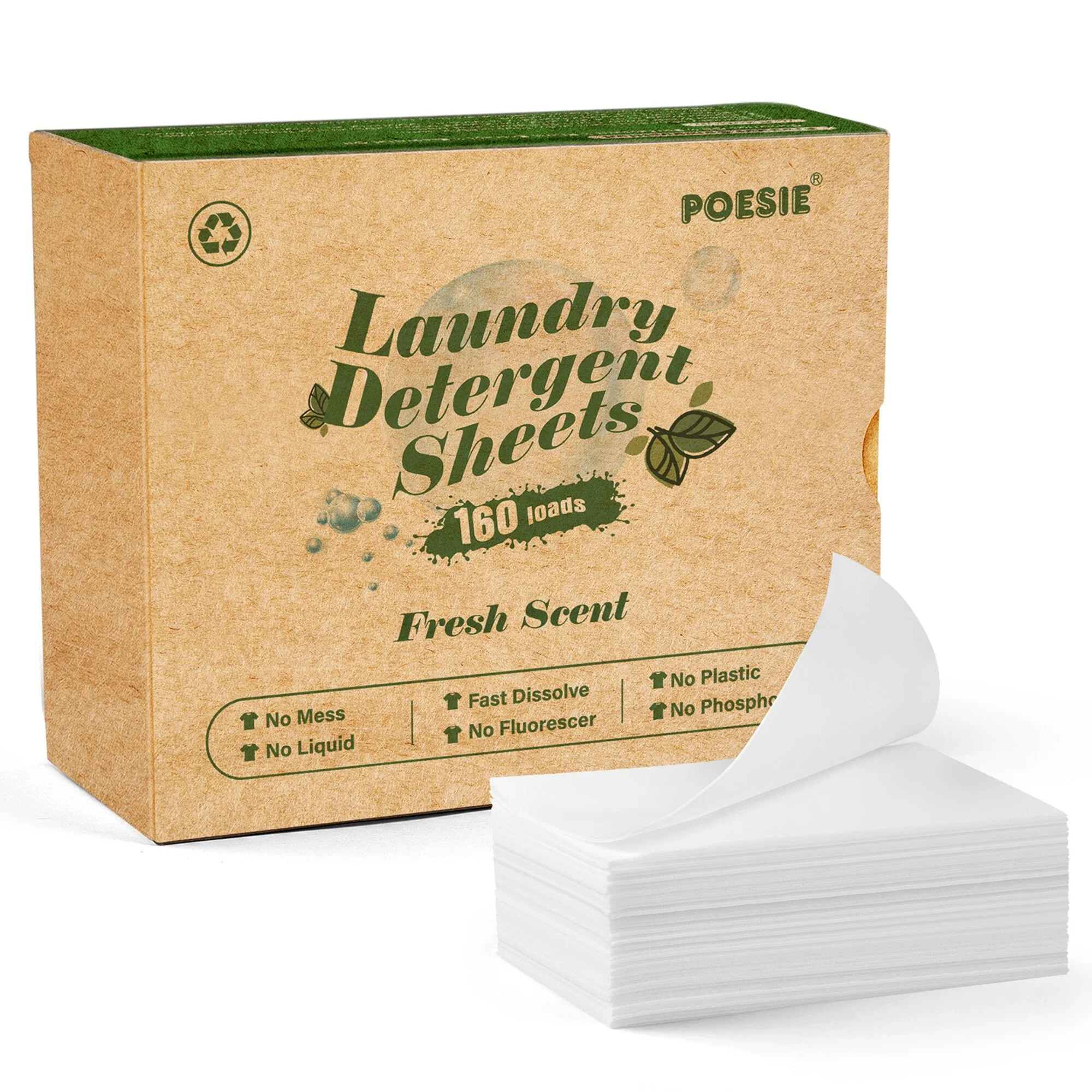 Poesie Laundry Detergent Sheets Fresh Scent No Waste Plastic-Free Liquid Less 160 Sheets - Walmar... | Walmart (US)