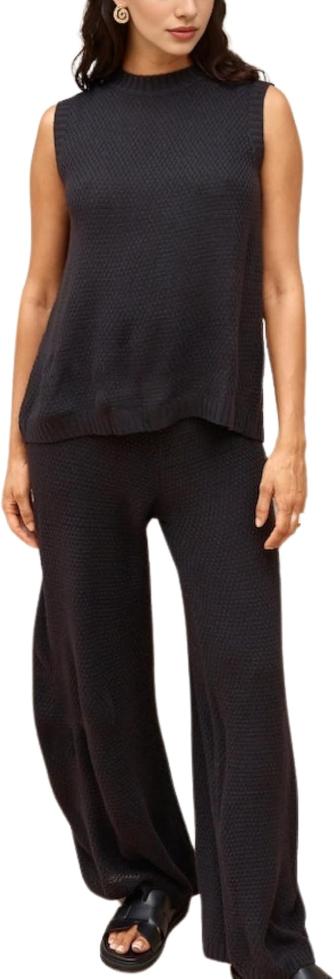 PUWEI Women's 2 Piece Lounge Set Bow Sweater Vest Wide Leg Pants Summer Matching Sets Travel Outf... | Amazon (US)