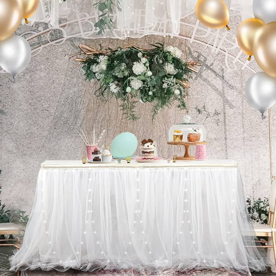 Amazon.com: PartyBySam Pink Tulle Table Skirt for Rectangle Tables 6ft Tutu Table Skirt Decoratio... | Amazon (US)