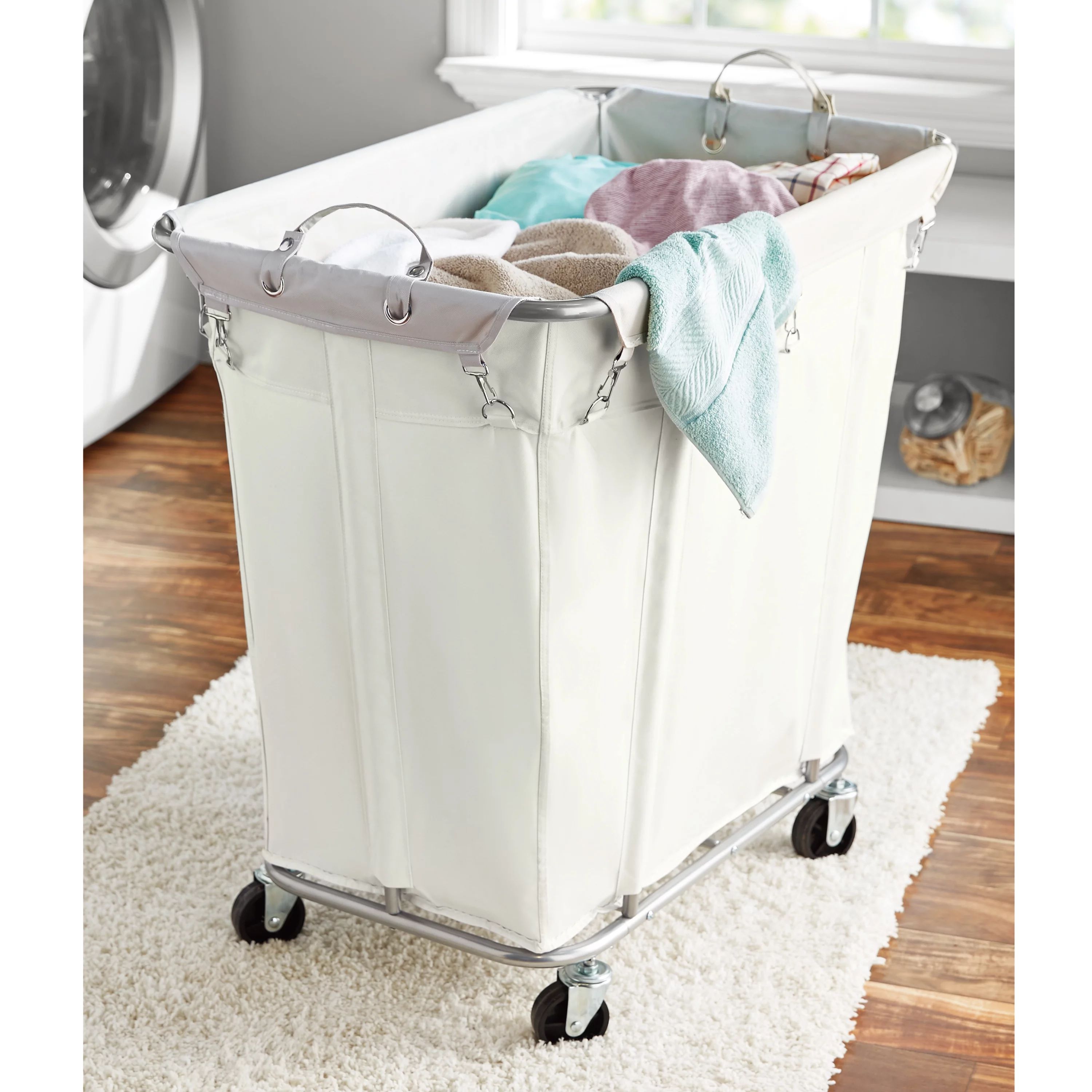 Mainstays Large Rolling Laundry Cart with Canvas Bag - Walmart.com | Walmart (US)