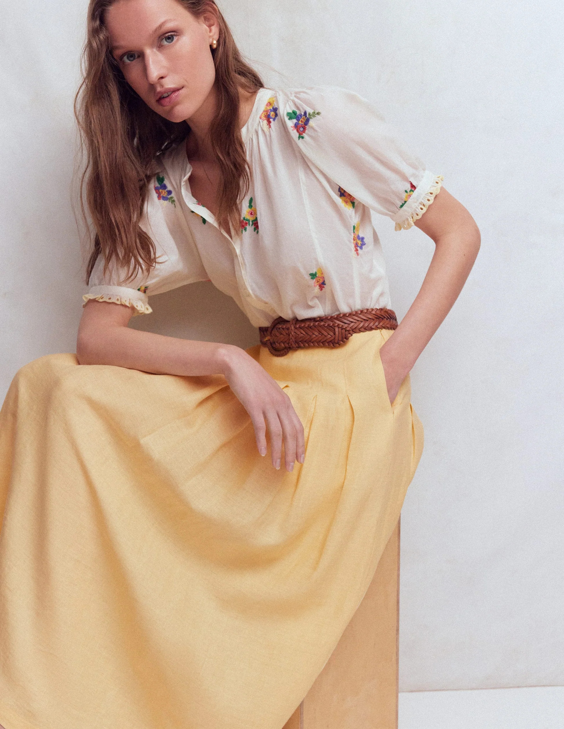 Valentina Linen Skirt-Buttercream | Boden UK