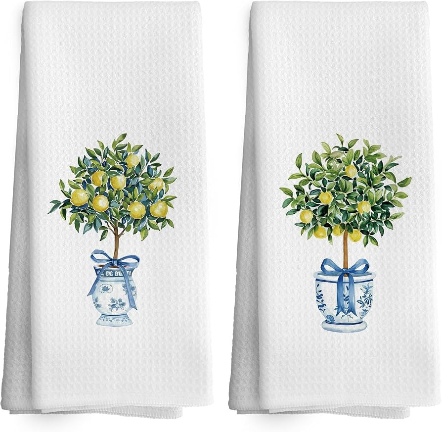 Chinoiserie Decor Kitchen Towels Lemon Chinoiserie Dish Towel 16x24 Inches, Blue and White Chines... | Amazon (US)