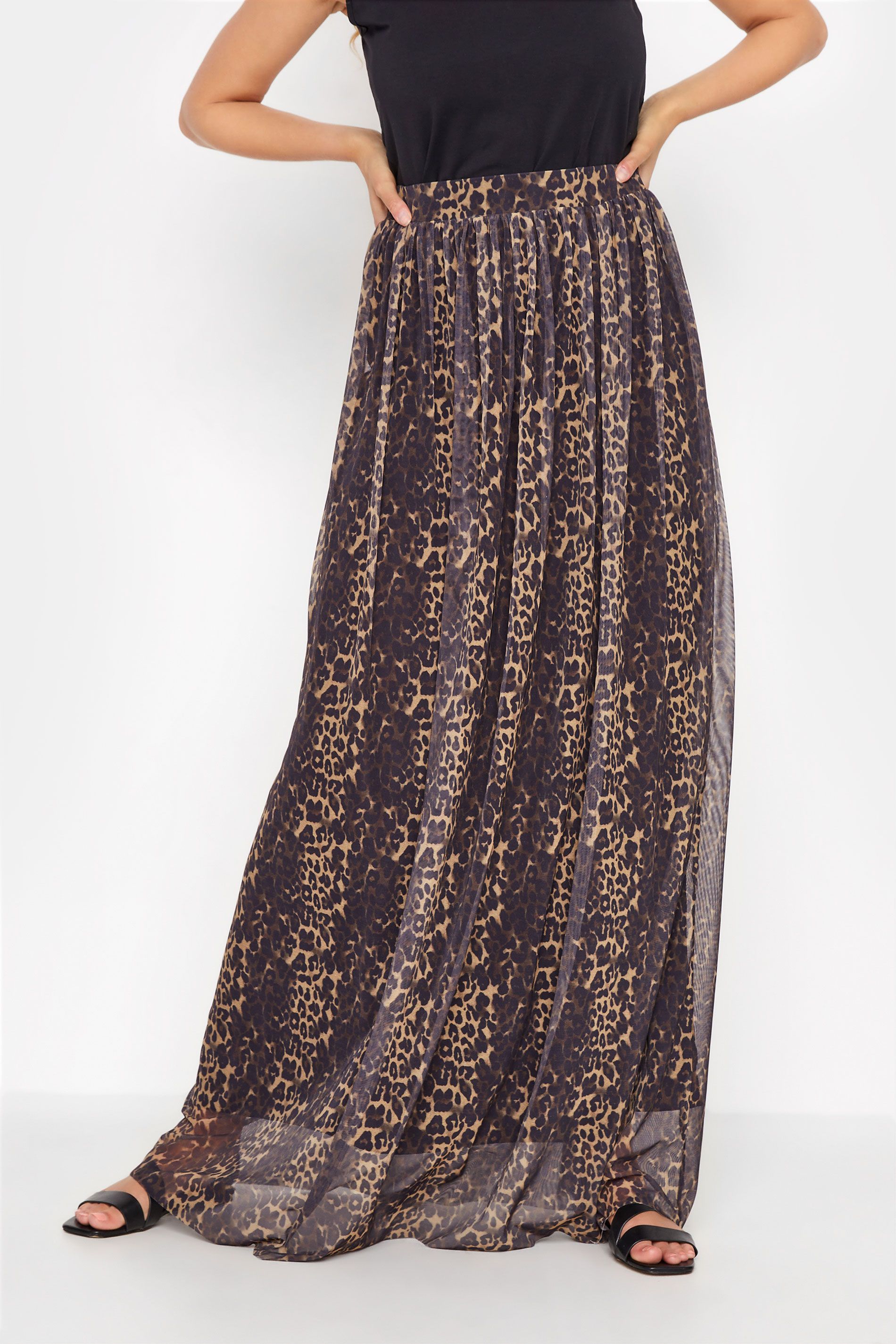 LTS Tall Brown Leopard Print Mesh Maxi Skirt | Long Tall Sally