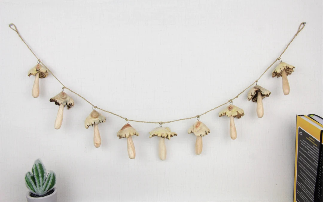 Wooden Mushroom Garland Wall Decorations Mushroom Wall Art - Etsy | Etsy (US)
