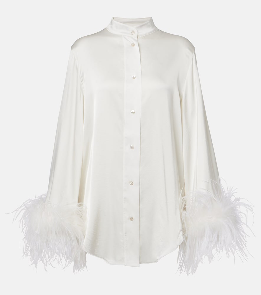 OsÃ©ree Bridal feather-trimmed satin shirt | Mytheresa (US/CA)