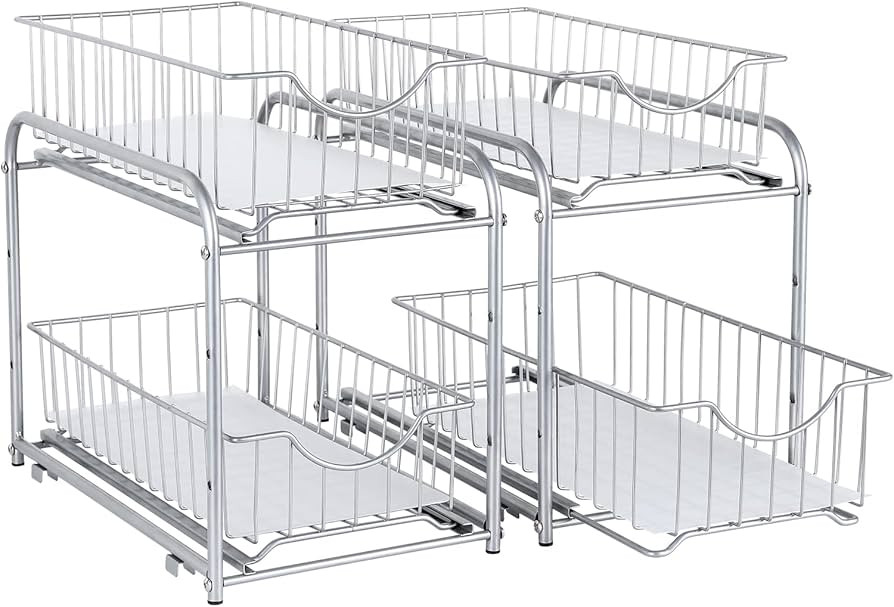 2 Pack - Stackable 2-Tier Under Sink Cabinet Organizer with Sliding Storage Drawer, Pull Out Cabi... | Amazon (US)