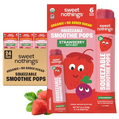 Sweet Nothings, Strawberry, USDA Organic Kids' Squeezable Fruit Smoothie Popsicle Pops, Value Pack of 24 - Dye-Free, No Added Sugar, Dairy-Free, Vegan, Organic Fruit and Veggie Pops, Freeze & Enjoy | Amazon (US)