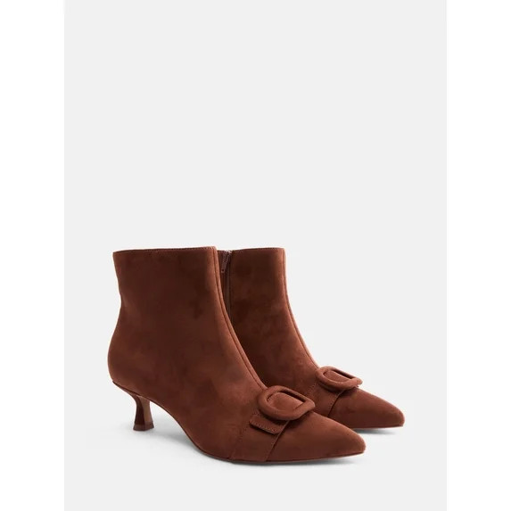 Free Assembly Women's Faux Suede Buckle Booties with Kitten Heel | Walmart (US)