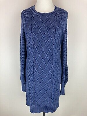 NWT American Eagle Blue Cable Knit Sweater Dress Long Sleeve Cotton Size M Tall | eBay US