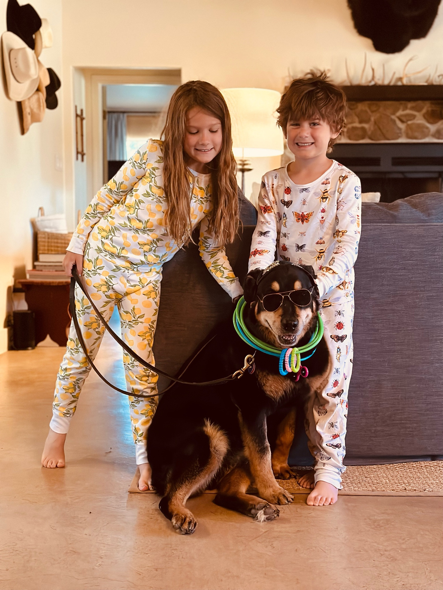 Luca has been living her best life this summer. Today the kids dressed her up for her walk 😂 She didn’t really seem to mind- even with the sunglasses 😎
The kids are both in my favorite seasonal pajama brand. They are made from Pima cotton and are SO soft. They are on big sale right now 🏆🎉

#LTKsalealert #LTKkids #LTKhome