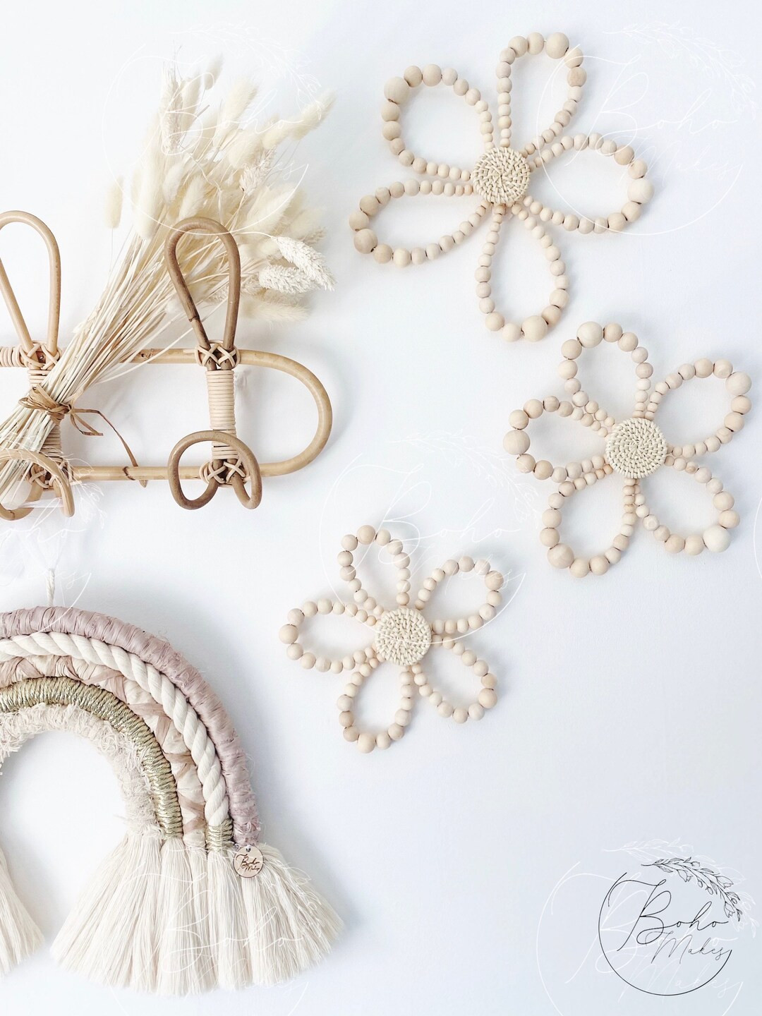 Beaded Wildflowers | Flower decals | Nursery decor | girls room | wooden beads | flower wall hang... | Etsy (UK)