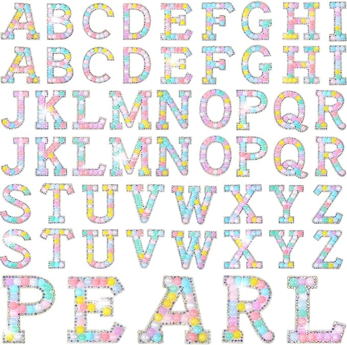 52 Pcs Self Adhesive Pearl Rhinestone Letter Patches Rhinestone A-z Glitter Pearl Sew on Patches ... | Amazon (US)