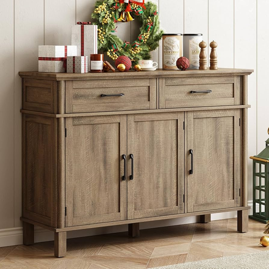 48 Inches Buffet Cabinet with Storage, Farmhouse Sideboard Buffet w/2 Drawers and 3 Doors, Wood C... | Amazon (US)