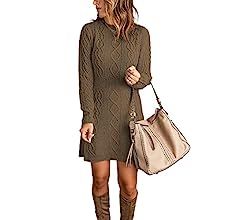 luvamia Sweater Dress for Women Cable Knit Ribbed A-Line Short Fitted Pullover Sweaters Dresses F... | Amazon (US)