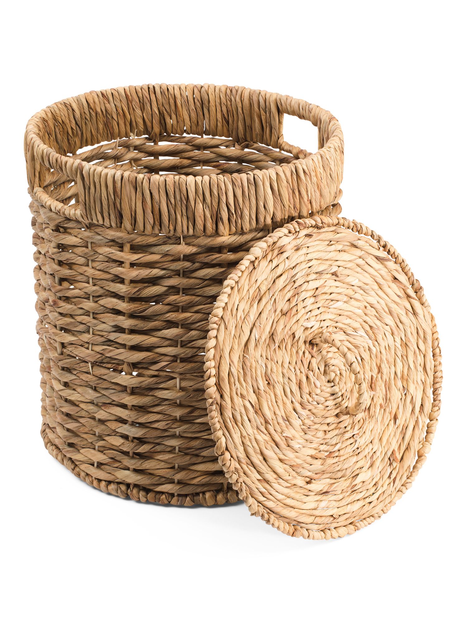 Medium Round Storage Basket With Lid And Cut Out Handles | Marshalls