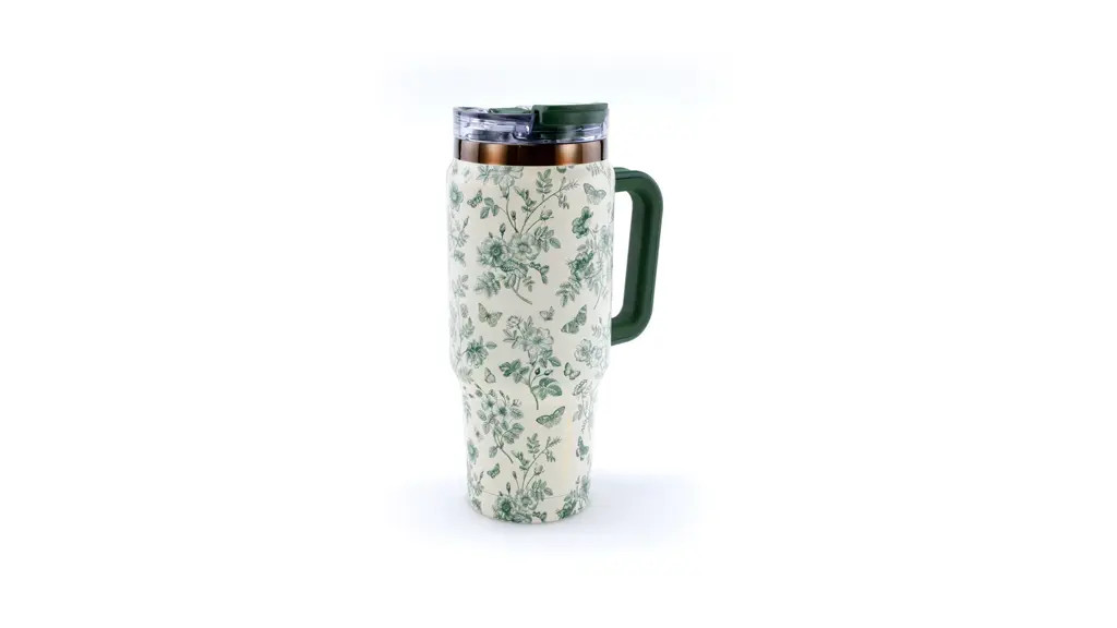 Thyme & Table 32oz Stainless Steel Luna Tumbler with Handle and Dual Straw Lid, Green Floral | Walmart (US)