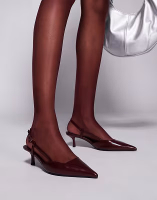 ASOS DESIGN Strike slingback kitten heeled shoes in burgundy | ASOS (Global)