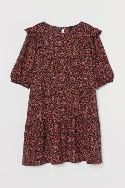 Short, wide-cut dress in woven fabric. Round neckline, small opening at back of neck with narrow ... | H&M (US)