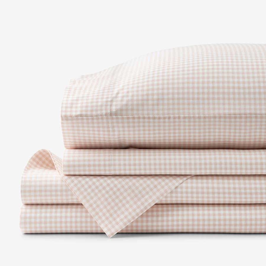 Ditsy Gingham Classic Cool Organic Cotton Percale Bed Sheet Set - Pink, Twin | The Company Store
