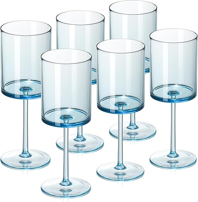 6 Pcs Square Plastic Cocktail Glasses Acrylic Blue Wine Glasses Set 10 Oz Plastic Wine Glasses Wi... | Amazon (US)
