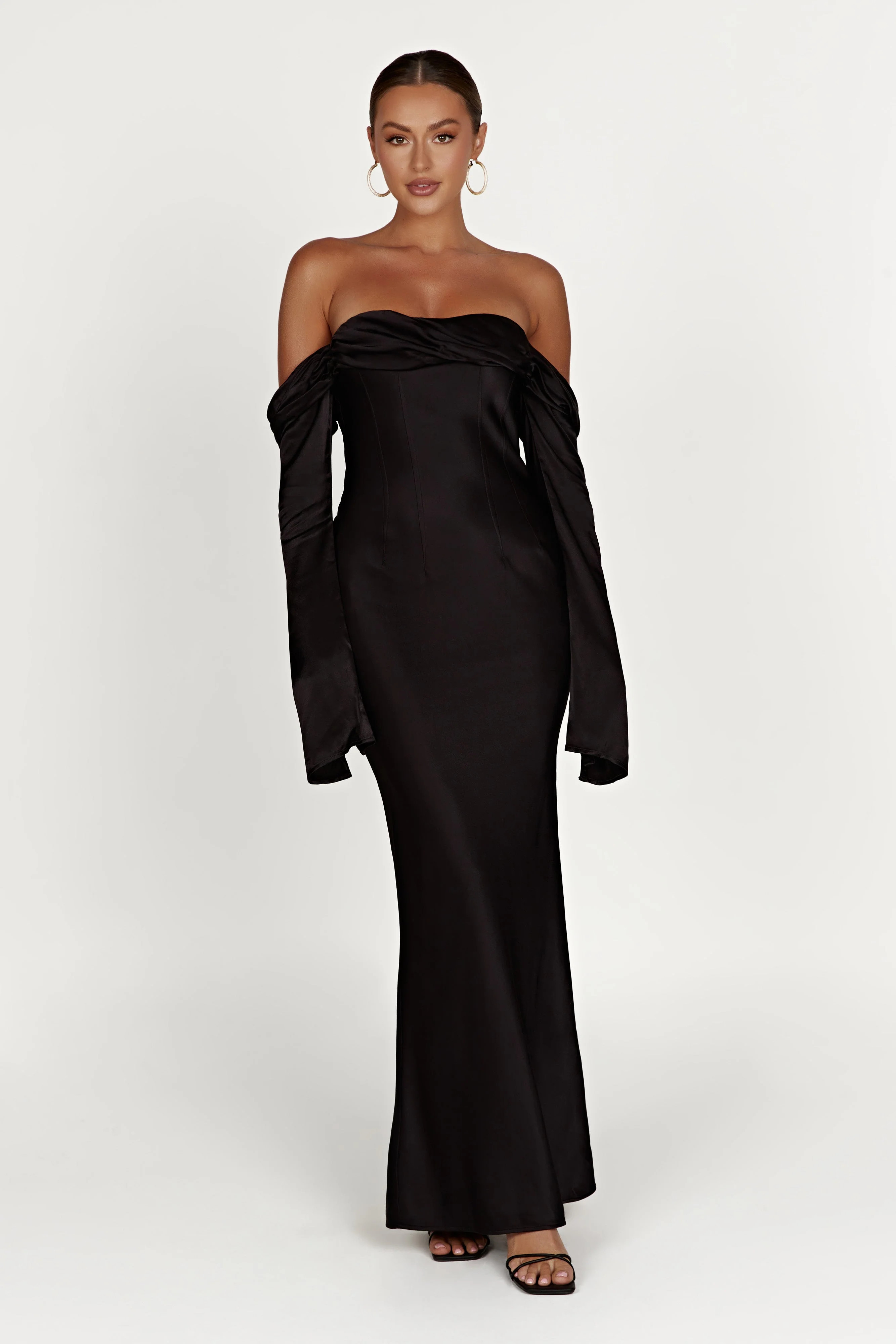 Giselle Off Shoulder Cowl Neck Maxi Dress - Black | Meshki (APAC)