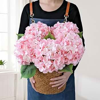 JINWOE Light Pink Flowers Silk Artificial Hydrangeas, 5Pcs 20Inch Lifelike Large Flowers with Ste... | Amazon (US)