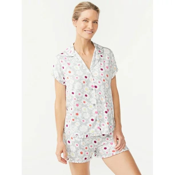 Joyspun Women's Ruffled Pajama Top and Shorts Set, 2-Piece, Sizes up to 3X | Walmart (US)