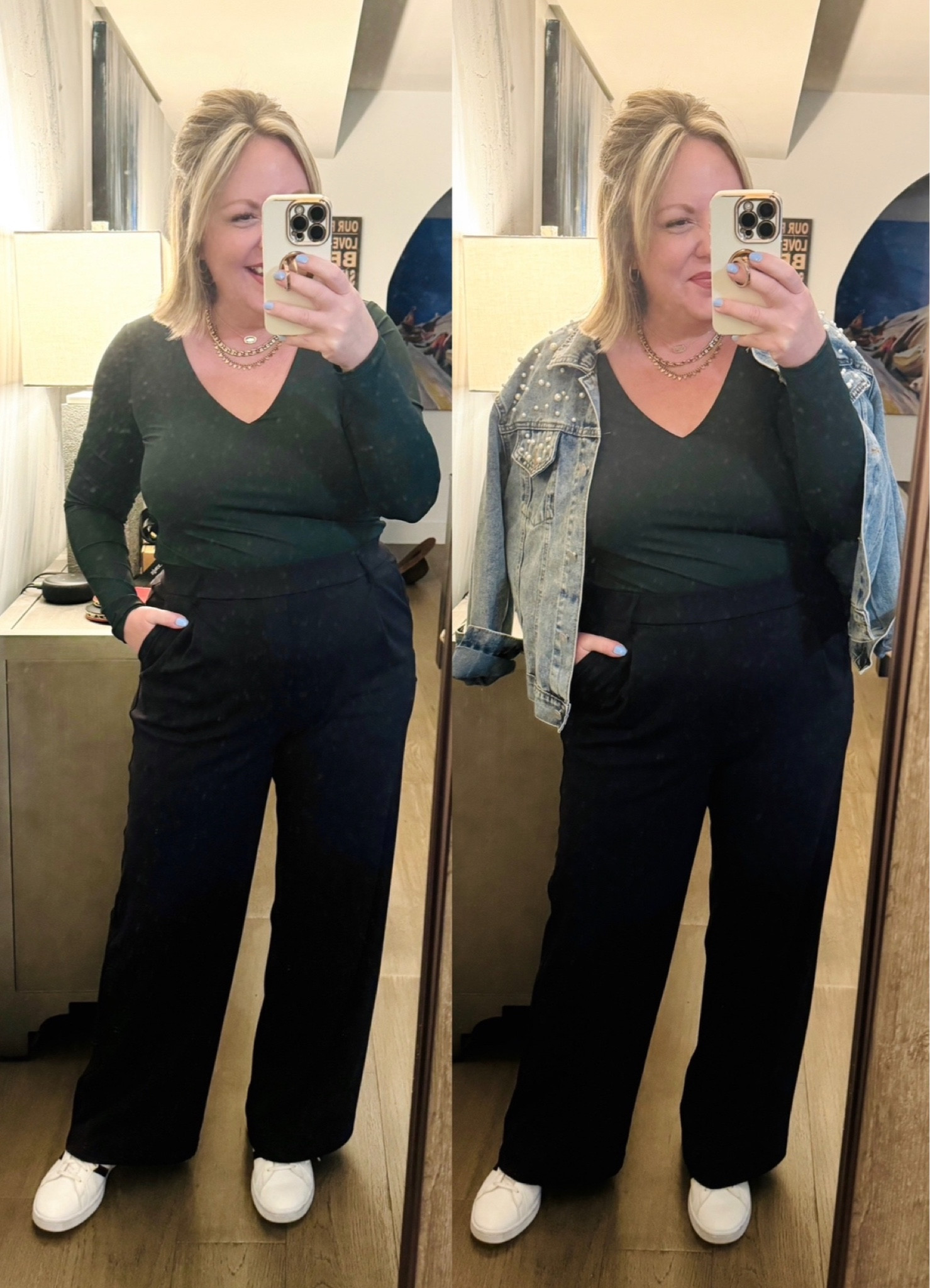 Medium top; large trousers & jacket

#LTKfindsunder50 #LTKworkwear #LTKmidsize