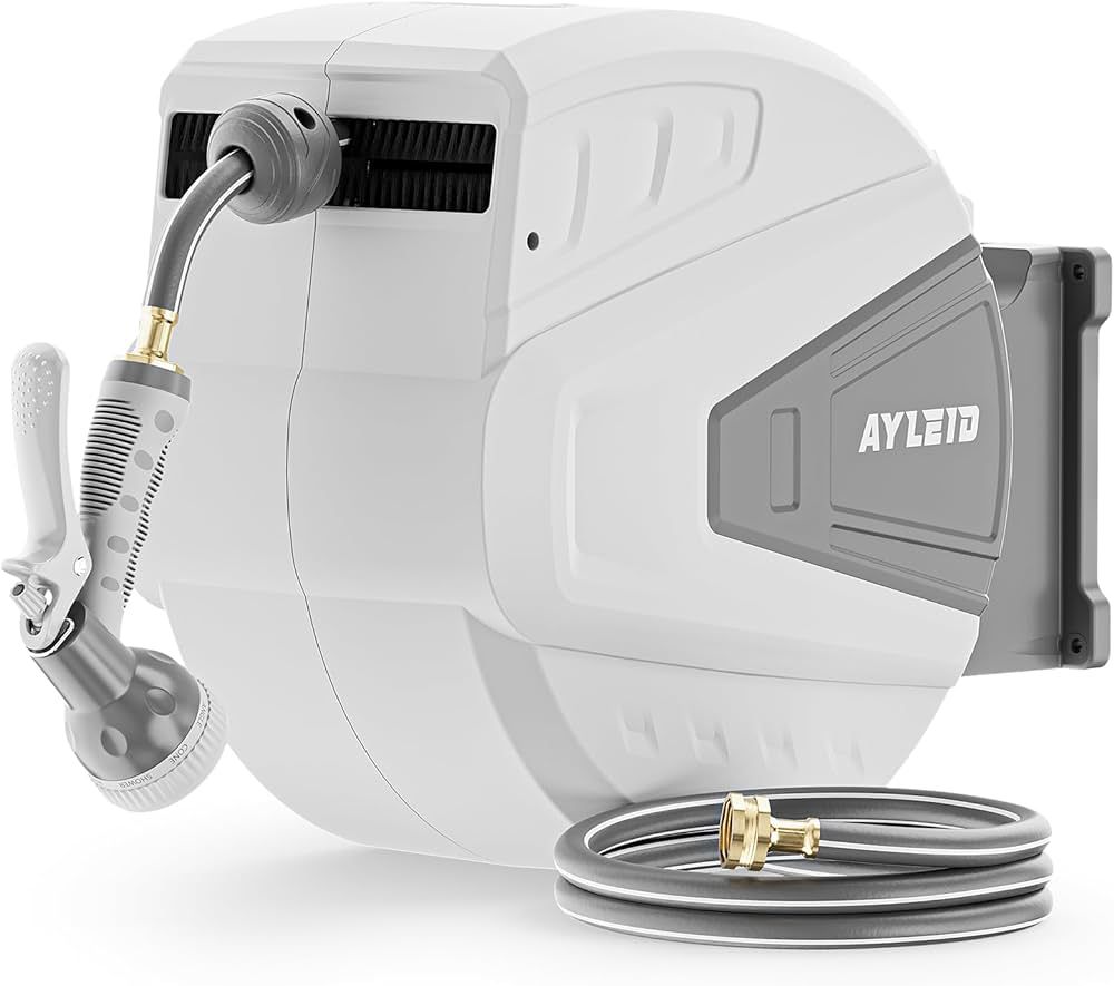 Ayleid Retractable Garden Hose Reel,5/8 in x 100 FT Wall Mounted Hose Reel, with 9- Function Spra... | Amazon (US)